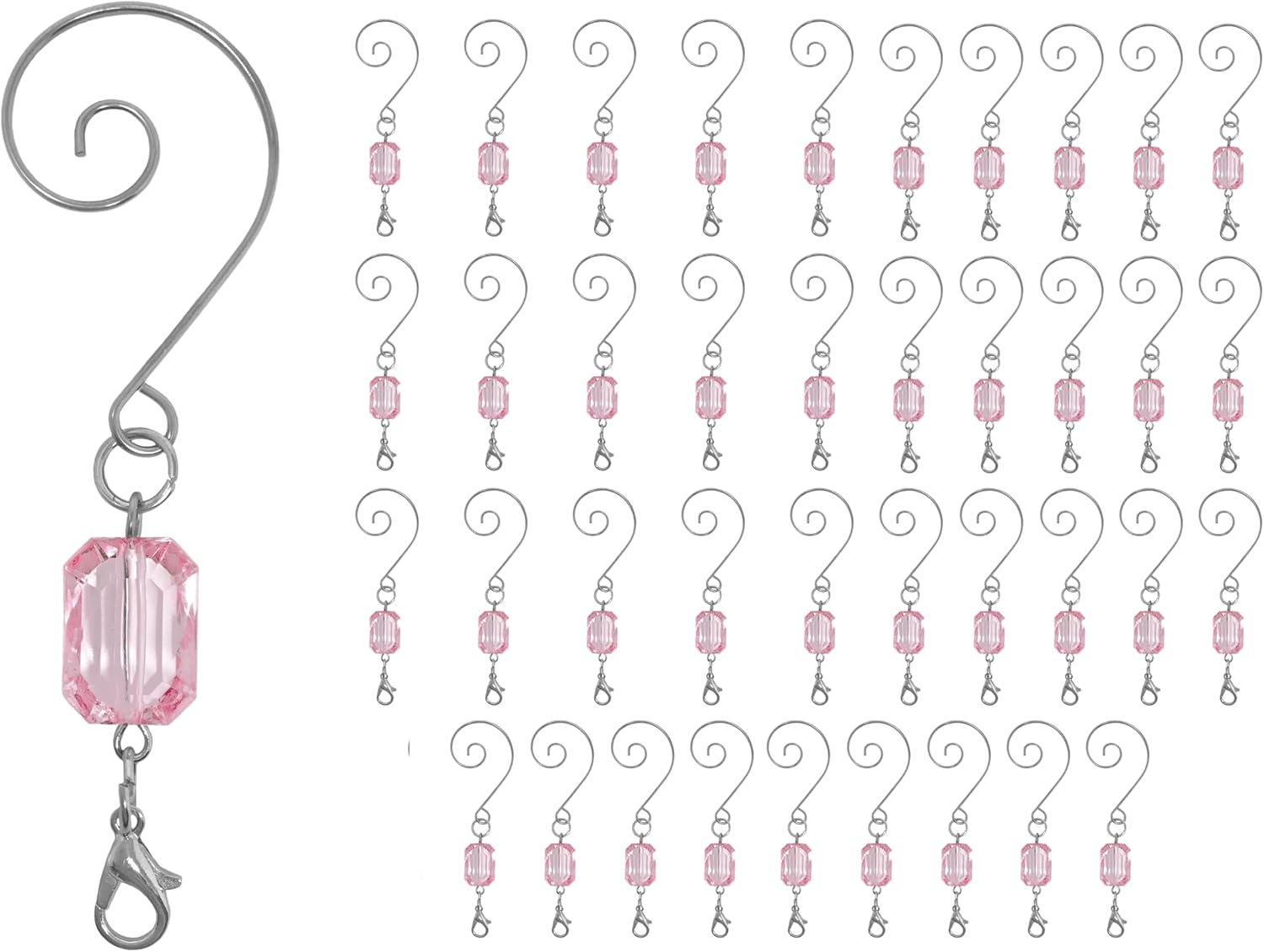 Ornament Hooks - BANBERRY DESIGNS Christmas Ornament Hooks - Light Pink Acrylic Jewel - Silver Wire Ornament Hooks - Pack of 40