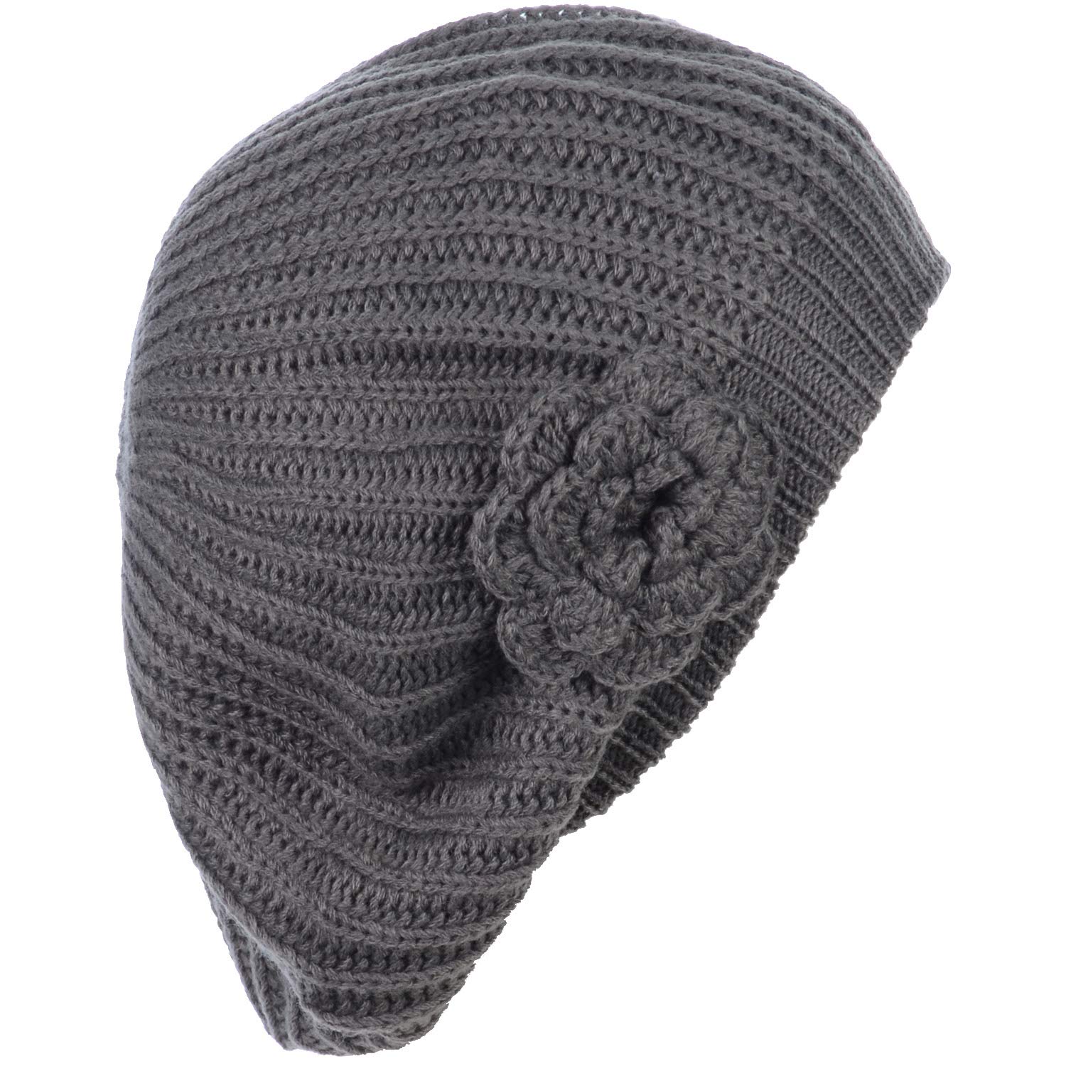 BYOS Ladies Winter Solid Chic Slouchy Ribbed Crochet Knit Beret Beanie Hat W/WO Crochet Beret, Chunky Crochet Hat, Womens Beret, Slouchy  main image 4