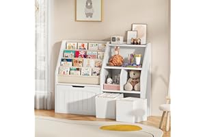 CHOEZON Kids Bookshelf, Children's Bookcase with 4 Sling Book Shelves, Toy Storage Cubby, Fabric Storage Baskets, Wooden Book