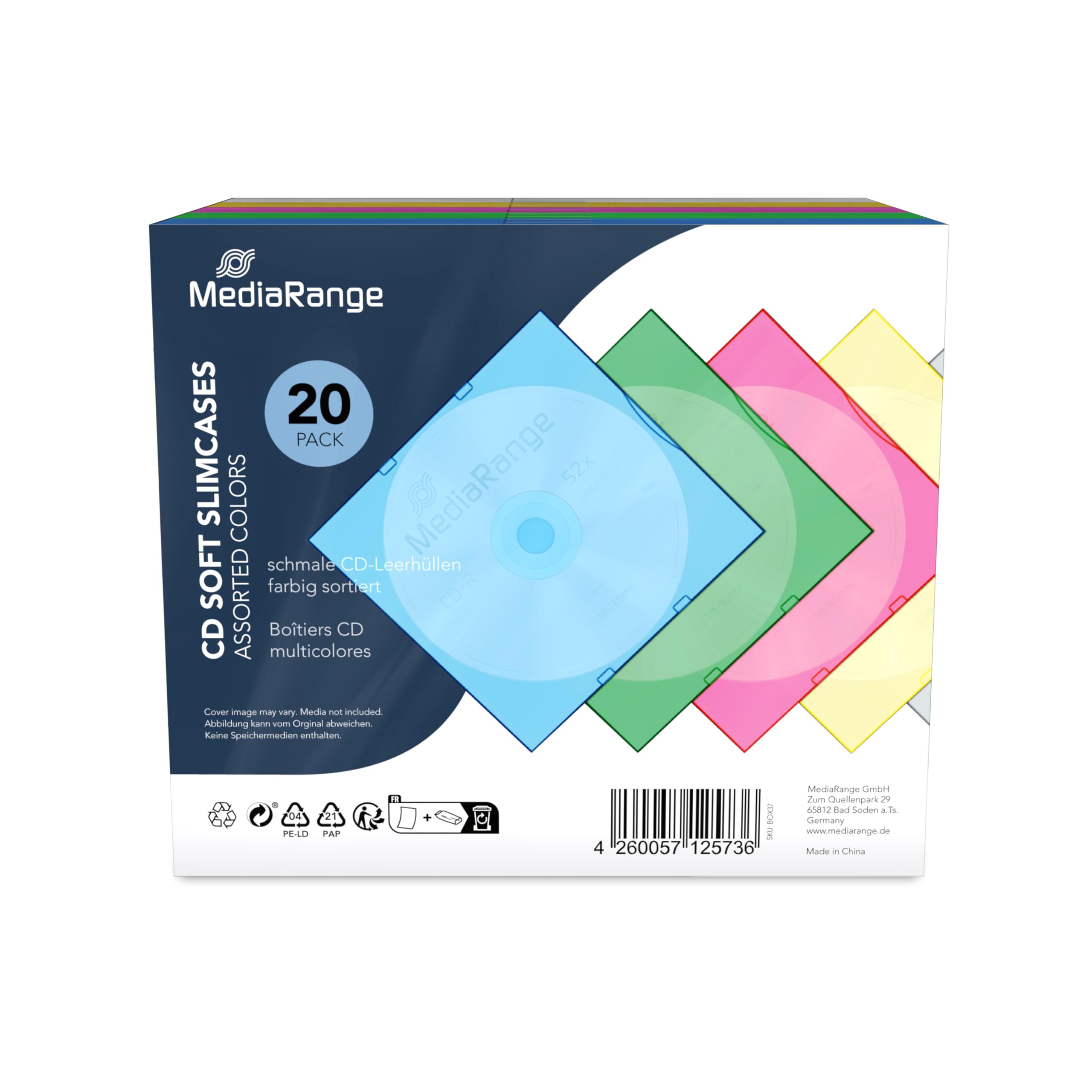MediaRange CD empty box BOX37 Retail Soft Slim Thick (Pack of 20 5.2 mm Multicoloured