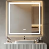AFMMFA 36"x 36" LED Bathroom Mirror with Stepless Dimmable, Backlight Wall Mirrors with Anti-Fog Bathroom Digital Mirror for Wall, 3 Color Modes, Memory Function Smart Mirror