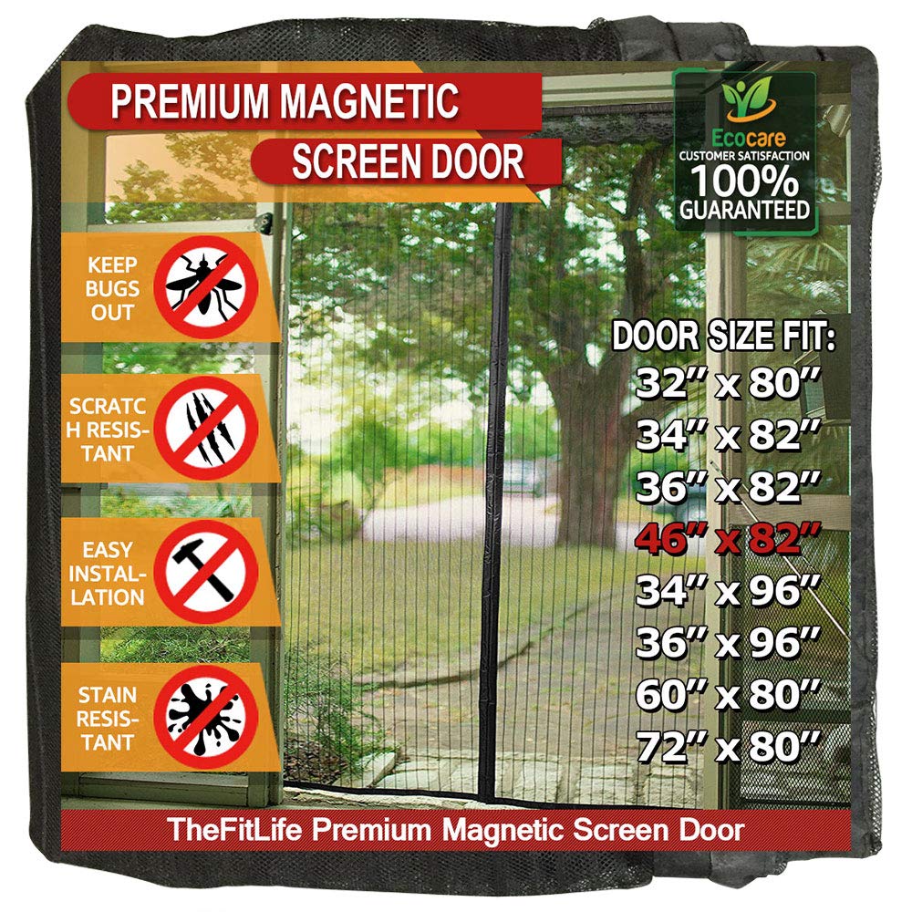 TheFitLife Magnetic Fly Screens for Doors - Heavy Duty Mesh Curtain with Full Frame Hook and Loop Powerful Magnets That Snap Shut Automatically
