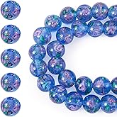 Craftora 40Pcs Marine Blue Rose Flower Lampwork Beads 10mm Glass Flower Beads Crystal Floral Spacer Bead Gold Sand Rosary Bead for Bracelet Necklace Craft Jewelry Making