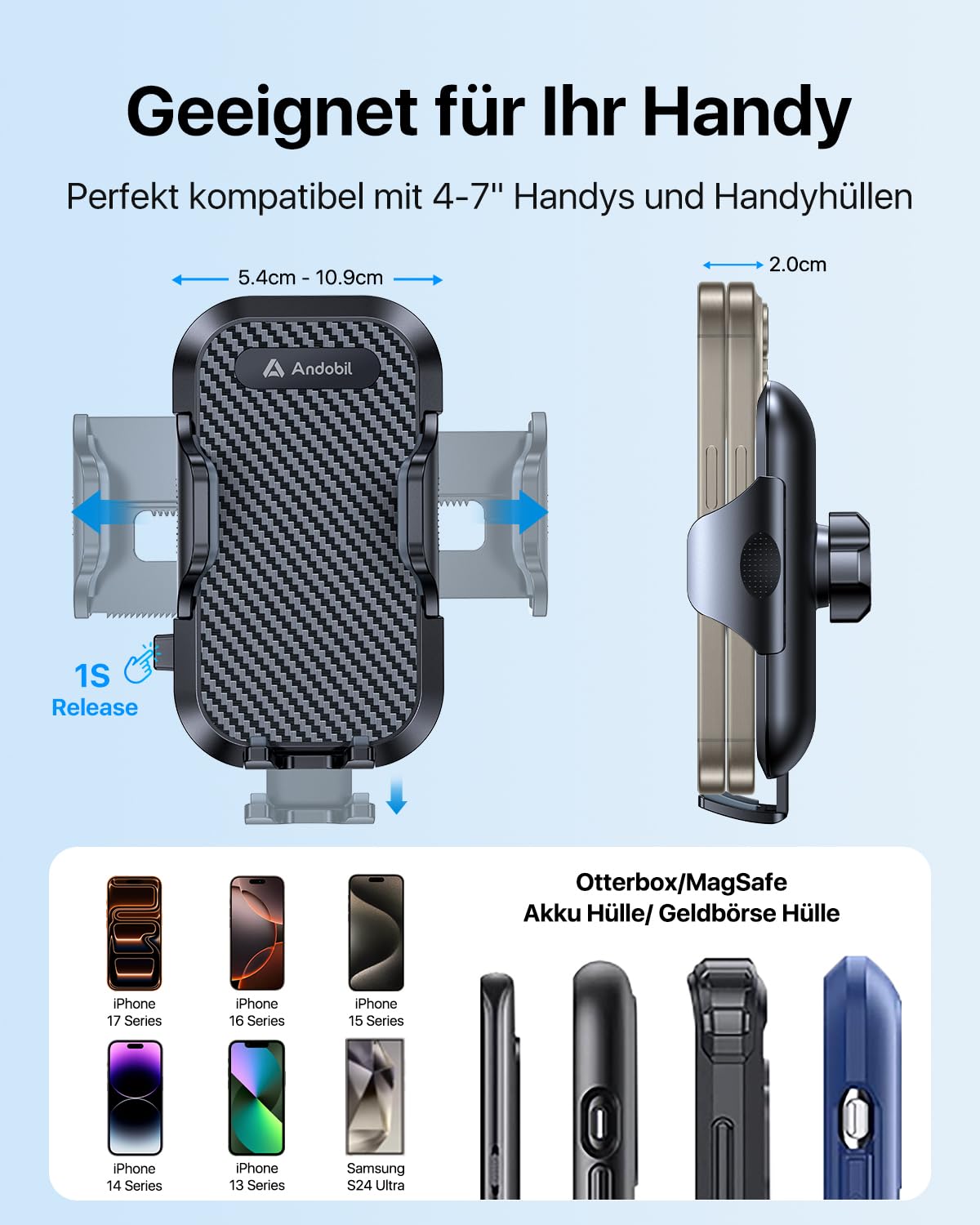 andobil Handyhalterung Auto Lüftung [2026 Neueste Lüftungsclip] Kfz Handy Halterung [100% Sicherer Griff ] 360° Drehbar Autohalterung Zubehör für iPhone 17 Pro Max Air 16 15 14 13 12 Galaxy S25 Ultra 6