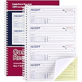 Receipt Books with Carbon Copies, Rent Receipt Book | 2-Part Carbonless, 7-5/8" x 10-7/8" Spiral Bound, (White and Yellow), 200 Sets Per Book
