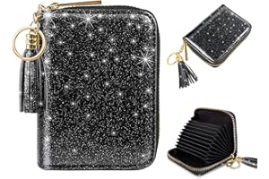 Coco Rossi Women's Small Credit Card Wallet RFID Glitter Cute Credit Card Holder Wallets for Women