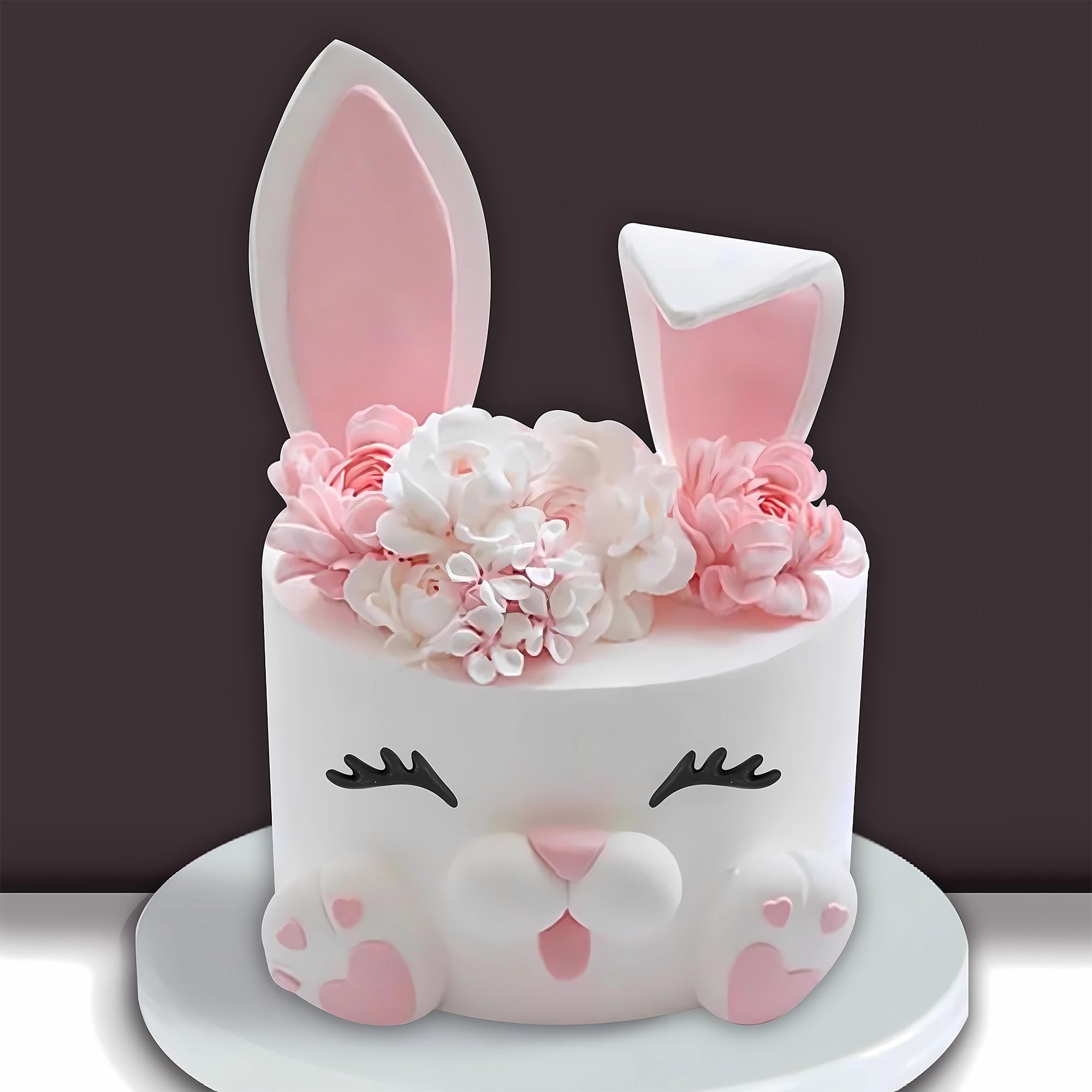 Photo 1 of 12 PCS Bunny Cake Topper with Ear Foot Flower Eye Nose for Easter Bunny Rabbit Birthday Supplies (Pink)