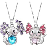Telooco 2Pcs Cute Axolotl Necklace Metal Axolotl Crystal Pendant Necklaces 19 Inch Unisex Rhinestone Necklace Charm Good Lluck Jewelry Cute Animal Jewelry Gift(Blue Pink)