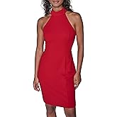 Karl Lagerfeld Women's Sleeveless Halter Taffeta Bow Scuba Crepe Dress