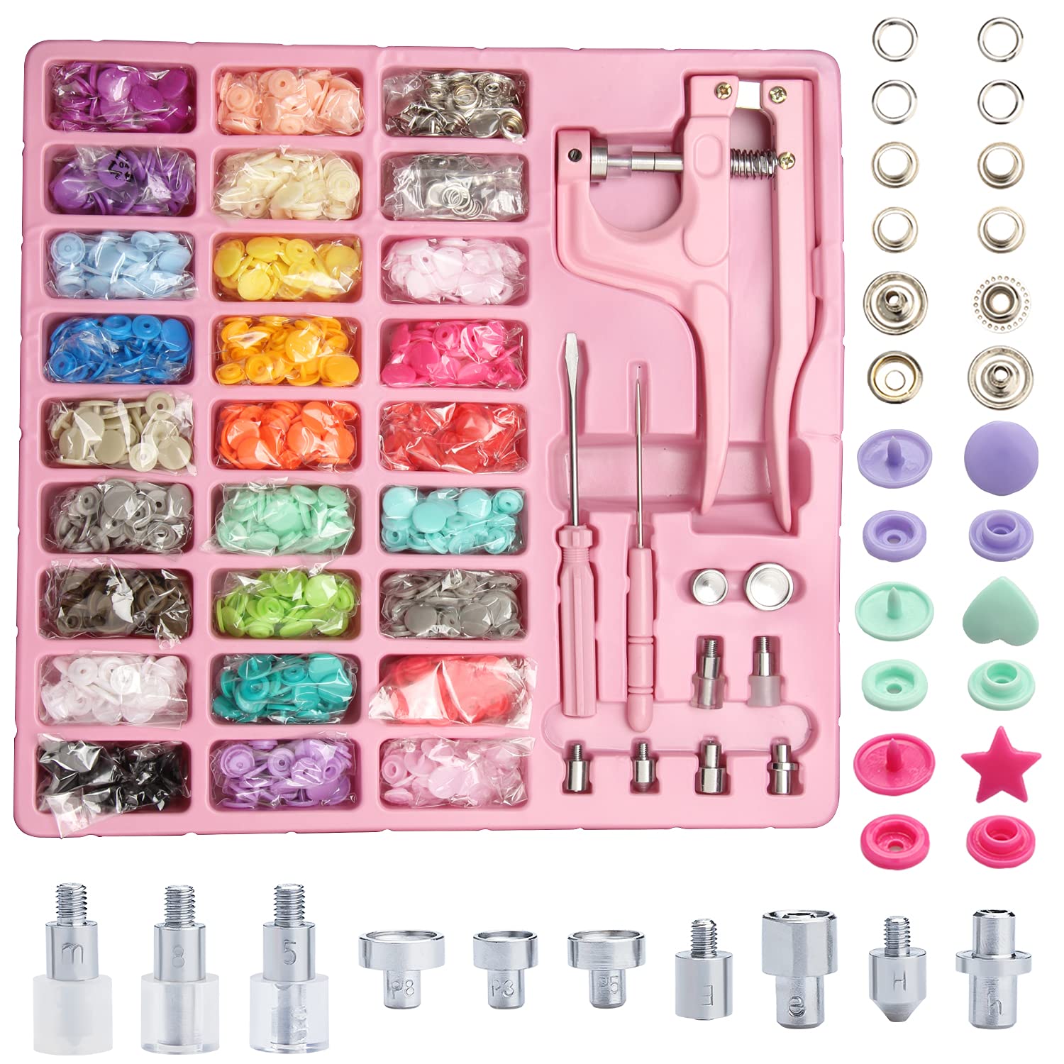 Photo 1 of ************MISSING MAIN TOOL**************
LYNDA Plastic and Metal Snap Buttons with Snaps Pliers Set,300 Sets Plastic and Metal Snap Buttons for Sewing and Crafting (Pink)