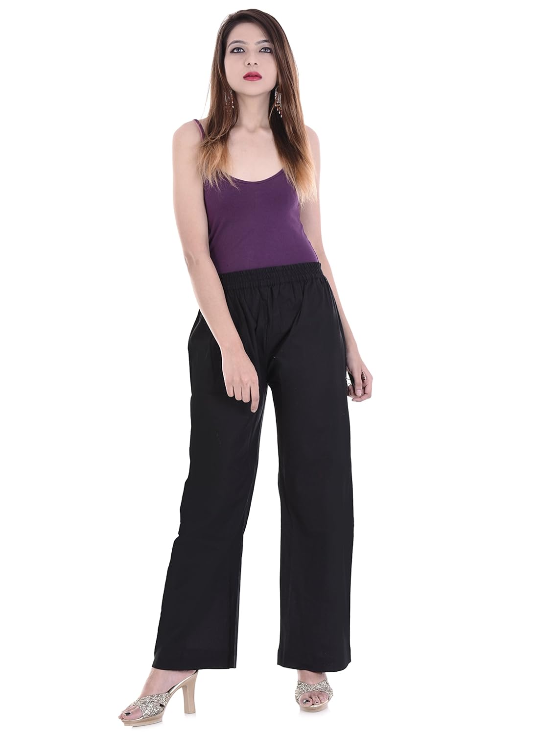 palakh women's cotton solid palazzo trouser (black)