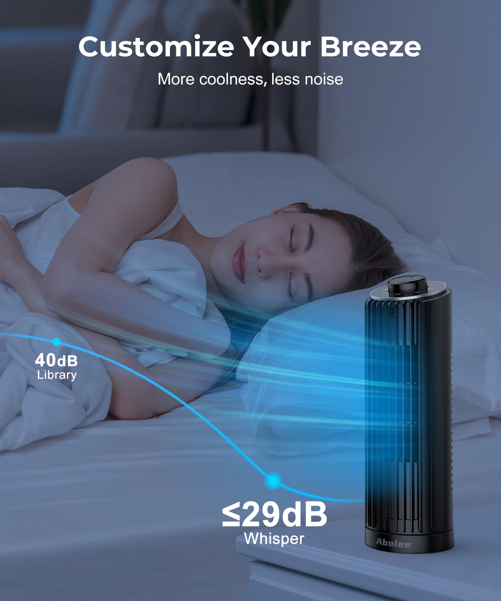 Abolee Tower Fan, 23ft/s Desk Fan, 70° Oscillating Table Fan for Bedroom, Standing Table Fan with 3 Modes, 2024 New 13 Inch Bladeless fan for Bedroom, Home,Office