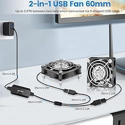 GDSTIME 2-Pack 60mm x 15mm USB Fan with 3 Speed