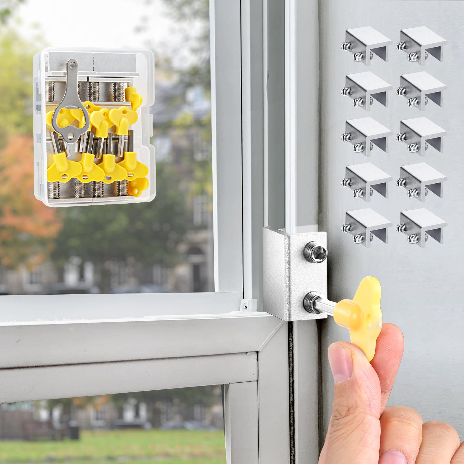 Photo 1 of 10 Sets Sliding Window Locks with Key, Window Locks for Up and Down Windows,Easy to Install Vertical & Horizontal Window Security Locks,Adjustable Aluminum Window Stopper Lock(Silver)