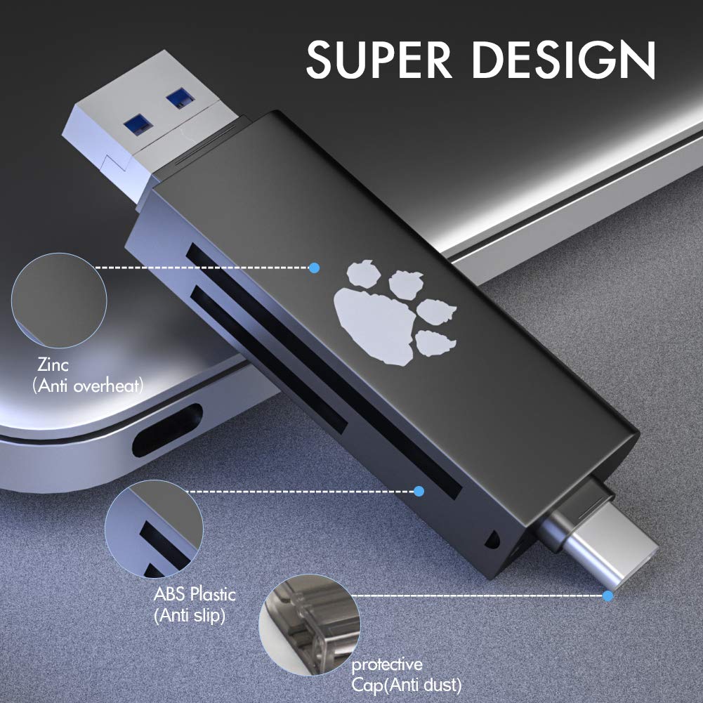 Wise Tiger SD Card Reader, 3-in-1 USB 2.0/USB C/Micro USB Card Reader for TF,SD, Micro SD, SDXC, SDHC, Micro SDHC, Micro SDXC Memory Card Reader for MacBook PC Tablets Smartphones with OTG Function