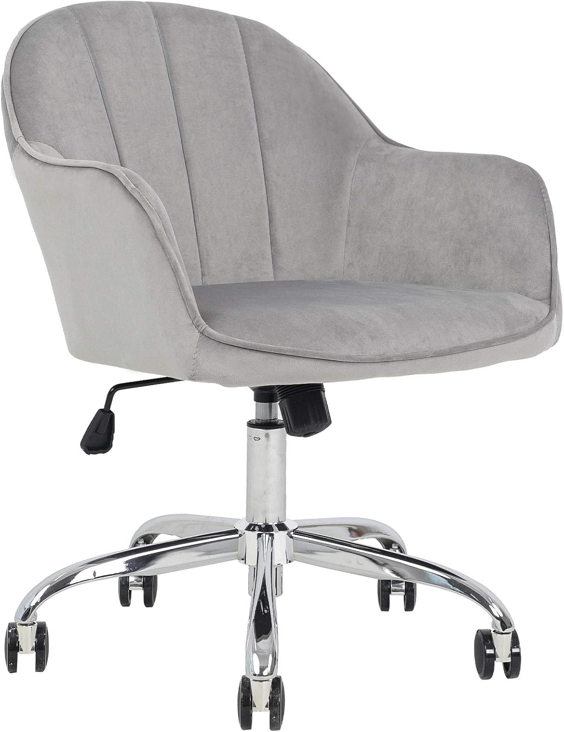 J&L Furniture Modern Design Velvet Desk Chair Mid-Back Home Office Chair Swivel Adjustable Task Chair Executive Accent Chair with Soft Seat (Grey)