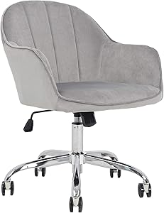 J&L Furniture Modern Design Velvet Desk Chair Mid-Back Home Office Chair Swivel Adjustable Task Chair Executive Accent Chair with Soft Seat (Grey)