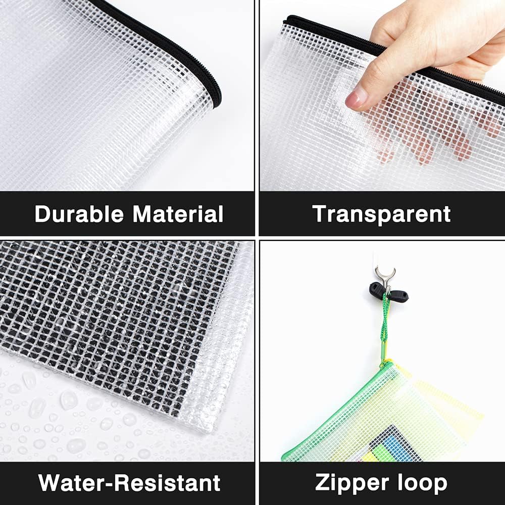 SUNEE Plastic Mesh Zipper Pouch 11x16 in (6 Colors, 12 Packs) Extra Large Zip File Bags for Office Supplies, Cosmetics, Travel Storage, Bills, Accessories, Puzzles & Games Organizing Storage : Office Products