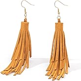 Leather Layered Tassel Earrings Boho - Lightweight Genuine Leather Fringe Earrings Dangle, Handmade Western Earrings for Women Cowgirl