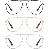 AMOMOMA Trendy Aviator Reading Glasses for Women,Men Blue Light Blocking Computer Readers Retro Metal Frame AM6162