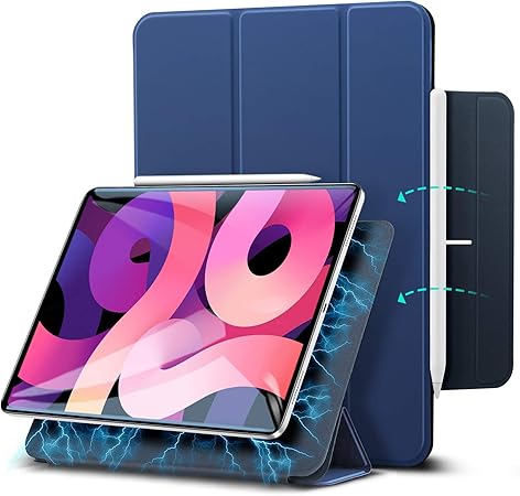 Amazon Com Esr Magnetic Case For Ipad Air 4 2020 10 9 Inch Ipad Pro 11 2018 Convenient Magnetic Attachment Trifold Smart Case Auto Sleep Wake Cover Rebound Series Navy Blue Computers Accessories