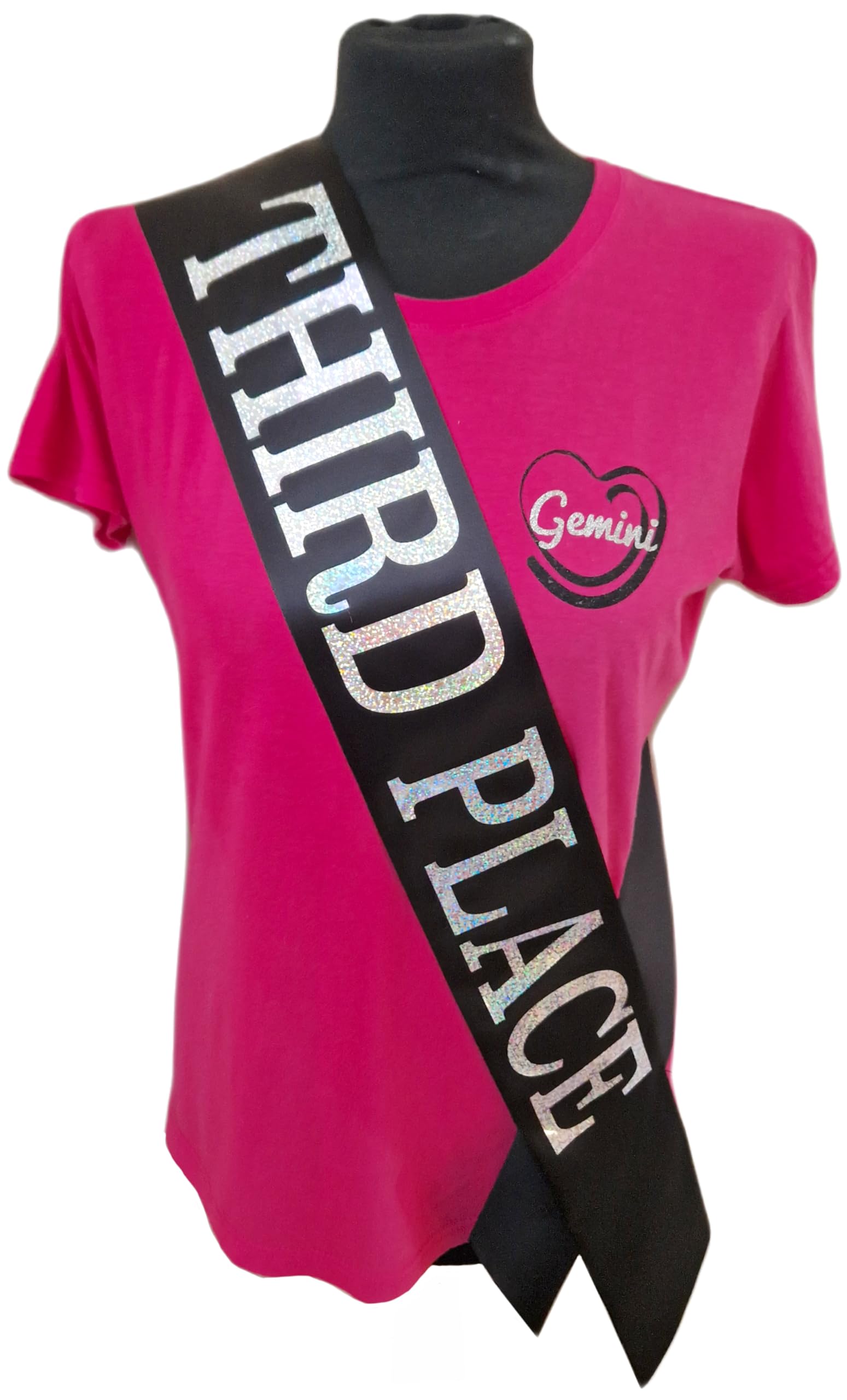Black Third Place Competition Sash - Beautiful Black Satin Ribbon with Silver Holographic Glitter Lettering - 3rd Place