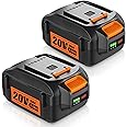 【NEW LED Indicator】2Pack 6.0Ah 20V Replace Battery for Worx 20V Battery Compatible with Worx 20 Volt Lithium WA3520 WA3525 WG151s WG155s WG251s WG255s WG540s WG545s Cordless Power Tools Battery