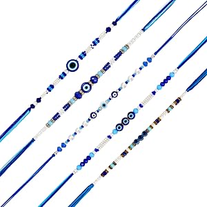 SAJTOX Pack of 5 Multi-Design Evil Eye Charms Beaded Rakhi Set for Brothers, Rakhi for Raksha Bandhan & Bhaidooj, Evil Eye fo