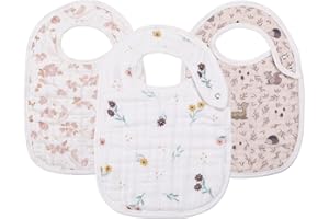 EGMAO BABY Snap Muslin Bibs for Girls, 3-Pack Baby Bibs for Infants, Newborns and Toddlers, 100% Cotton Muslin Absorbent & Soft Layers, Adjustable Snaps,"Spring"