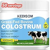 KEDISOM Grass-Fed Bovine Colostrum Supplement Powder - 60% High IgG 3000 mg for Gut Health, Immune Support - Easy to Mix Natural Liposomal Colostrum Superfood, Unflavored, 50 Servings