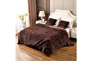 YUSOKI Brown Queen Faux Fur Blanket,2 Layers,90"x90" Without Pillows Big Soft Plush Fuzzy Large Warm Fluffy Throw Blanket for Bed