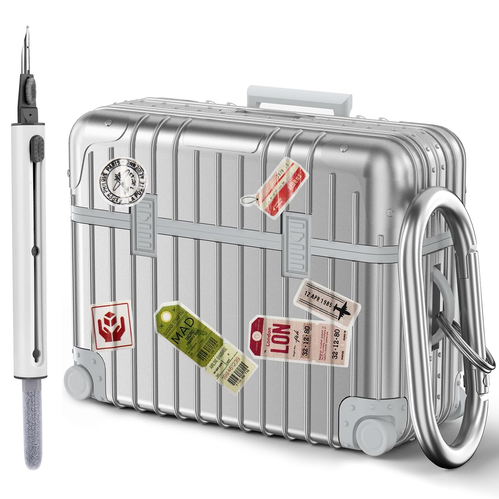 Photo 1 of AirPods Pro 2 Case Cover, KOREDA Cute Funny Suitcase Design Hard Case for Airpods Pro 2nd Generation/1st Generation (2023/2022/2019) with Cleaner Kit, Silver