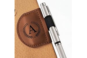 MOTEERLLU Bygone Mark Bookmark with Pen Holder, Initial Personalized Leather Magnetic Book Mark, Custom Bookmarks for Women & Men, Ideal Gift for Book Lovers, Readers