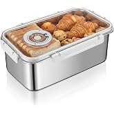 Idymere Large Stainless Steel Bread Storage Box with Lid | Large Capacity, Airtight Fresh-Keeping See-through Lid, Time Recording, Perfect for Homemade Loaf, Toast, Bagel and Cookies