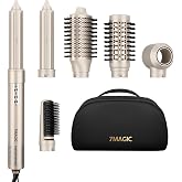 7MAGIC 6-in-1 Hair Dryer Brush, Hot Air Styler with Auto-Wrap Curlers Gold | 110,000 RPM Motor for Fast Drying, Ionic Care for Smoother Hair, Multi-Style for Curling, Smoothing, Volume, Straightening