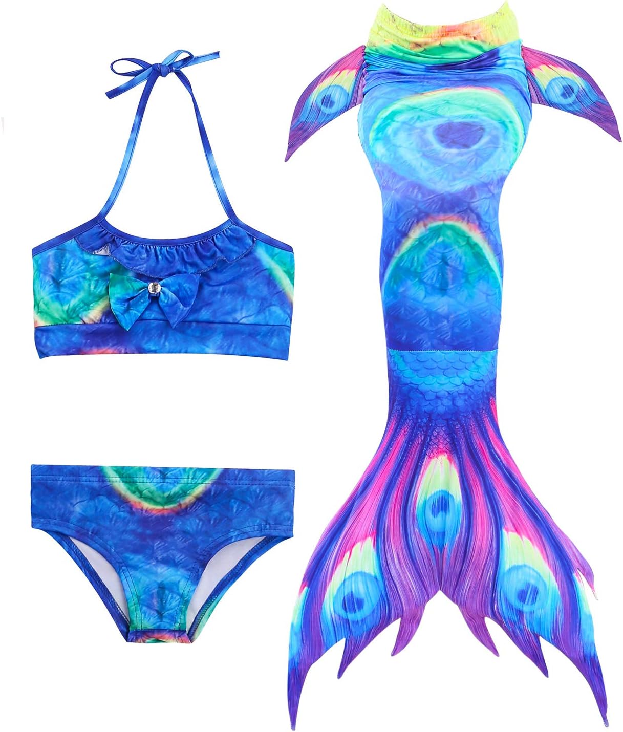 Kids Girls Mermaid Swimming Costume Included 3PCS Swimmable Bikini Swimsuit