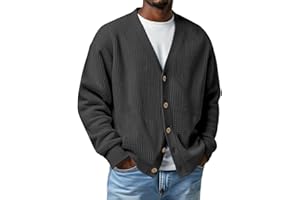 Mens Cardigan Sweater Textured Waffle Knit Long Sleeve Cardigan, Lightweight Casual V Neck Long Sleeve Knitted