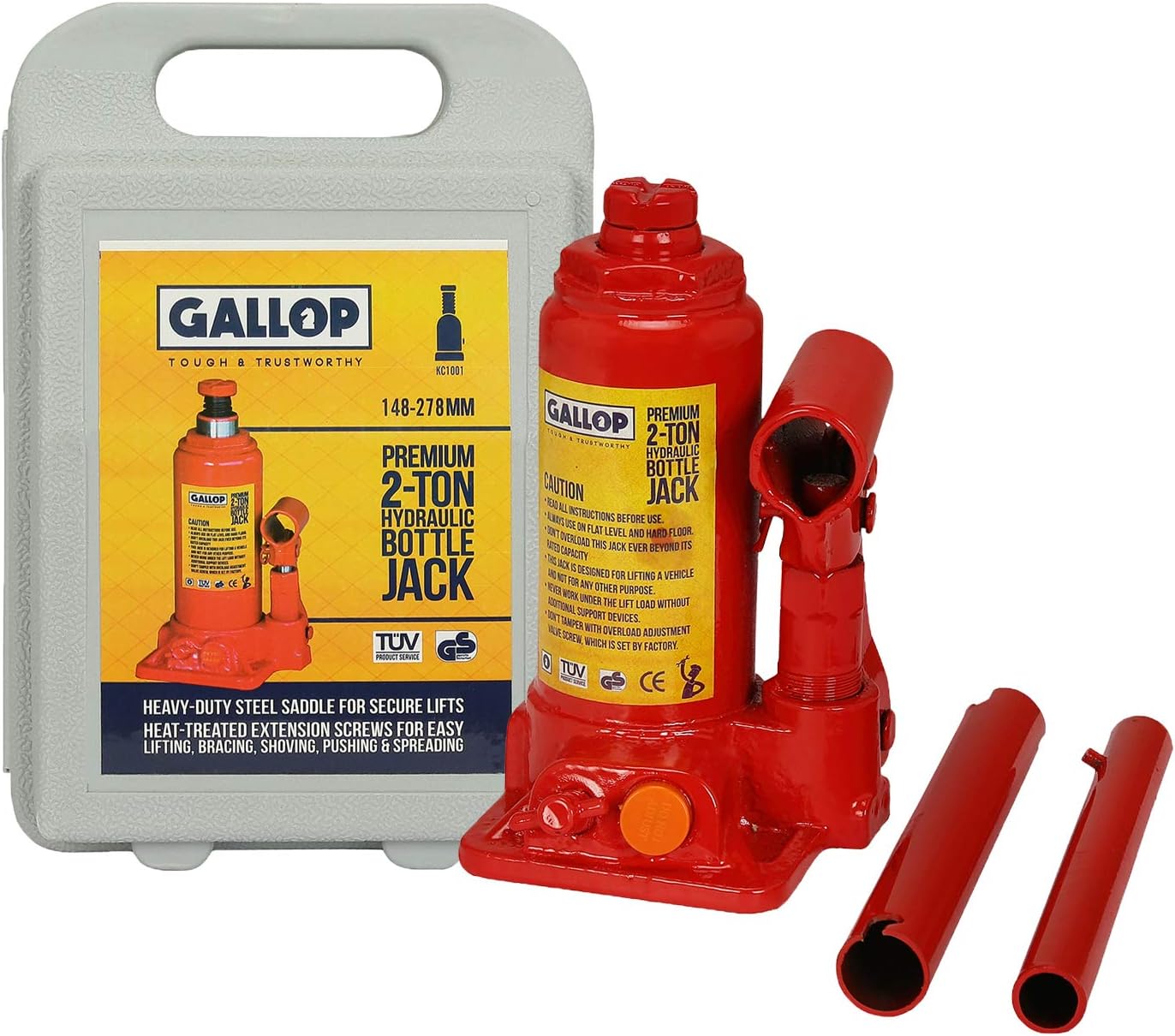 GALLOP’ 2-Ton Hydraulic Bottle Jack with Load Limiting Device - Compact Design, Sturdy Steel Body, Leak-Proof System, Lifting Range 15-30 cm, Portable, Factory Tested, Ideal for Cars & Heavy Equipment