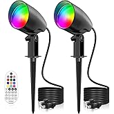 ZZXX 20W RGB Outdoor Spotlight Halloween 120V Color Changing Landscape Lights Waterproof LED Multicoloured Spotlights, Dimmable, Timer, Memory Function with US 3-Plug in (2 Pack)