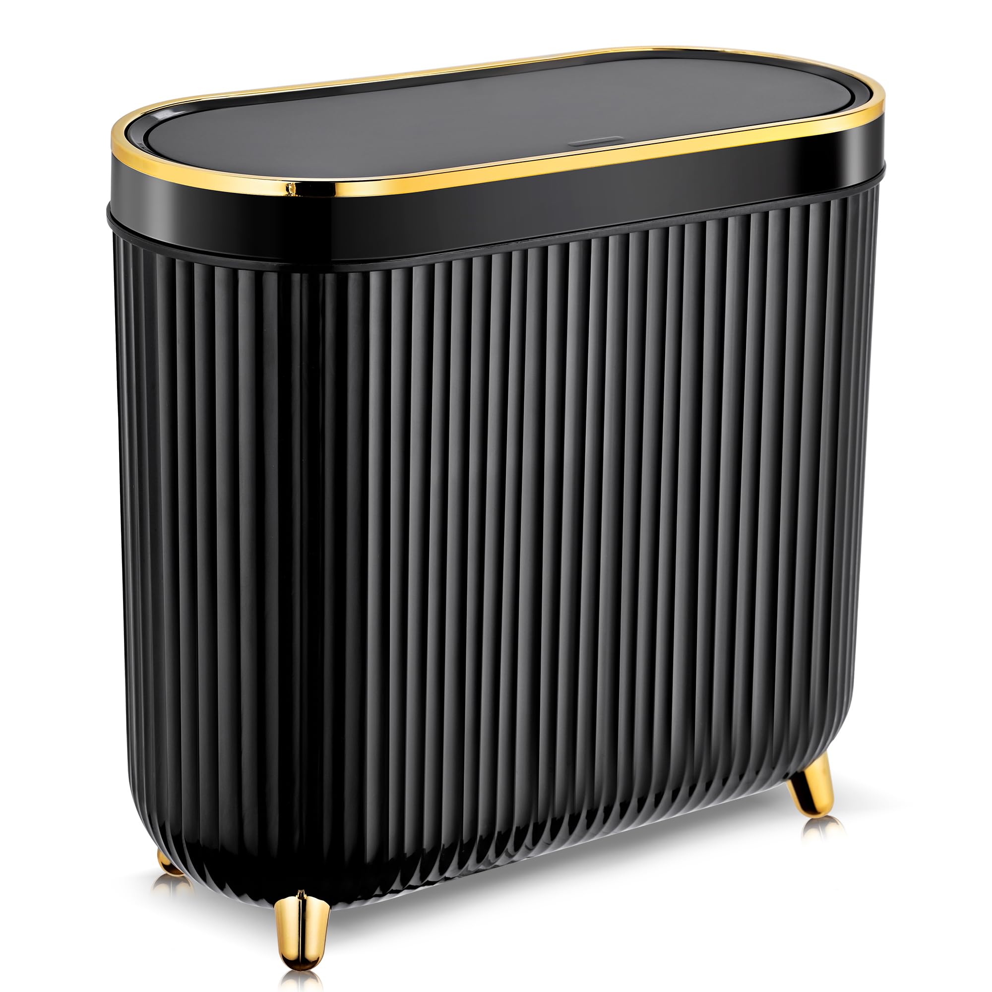 Photo 1 of Supteron Bathroom Trash Can with Lid 3.1 Gallon Narrow Trash Can Small Plastic Trash Bin 12 Liter Rectangular Plastic Garbage Can with Press Type Lid for Bedroom Bathroom