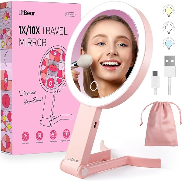 8 Inch Lighted Makeup Mirror With Magnification - 1X/10X Double Sided, 360° Swivel, Cordless, 52 LED, 3 Light Modes - View #7