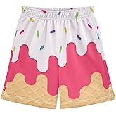 Dallonan Boys Casual Shorts, Elastic Waist Athletic Gym Shorts with Pockets for Active Kids 7-15Y