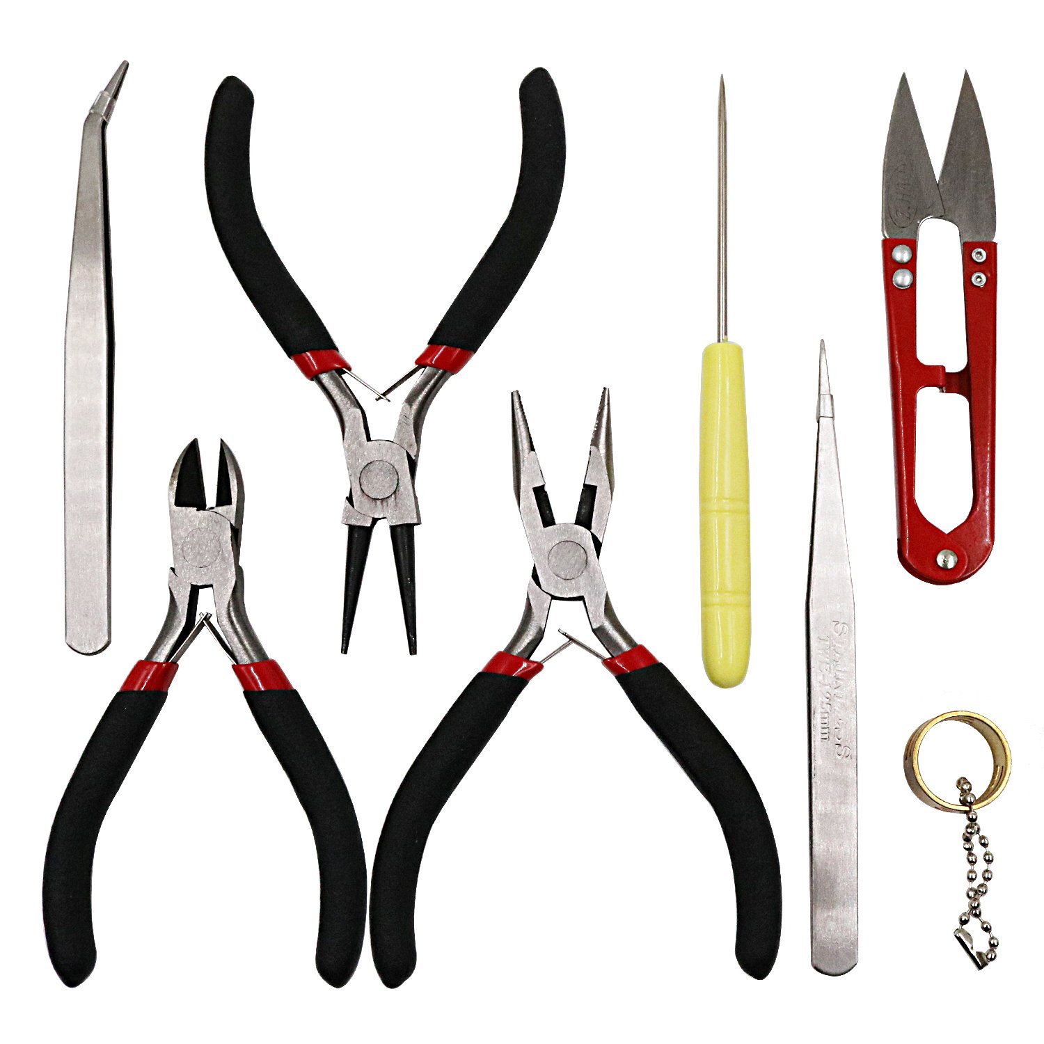 NIUPIKA Jewellery Pliers Set Jewelry Making Tool Kit Jewelers Repair Tools Wire Cutters Includes Needle Nose Pliers, Wire Cutter Pliers, Round Nose Pliers, Tweezers, Scissors, Jump Rings