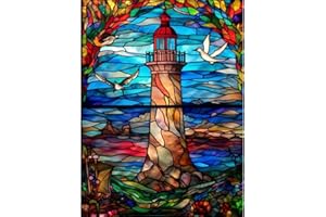 EIBEILI Diamond Painting Kits for Adults, Stained Glass Style of Lighthouse 5D Diamond Art Kits for Beginner DIY Full Drill Diamond Dots Crystal Craft Kits for Home Wall Decor Gifts 11.8x15.7 inch