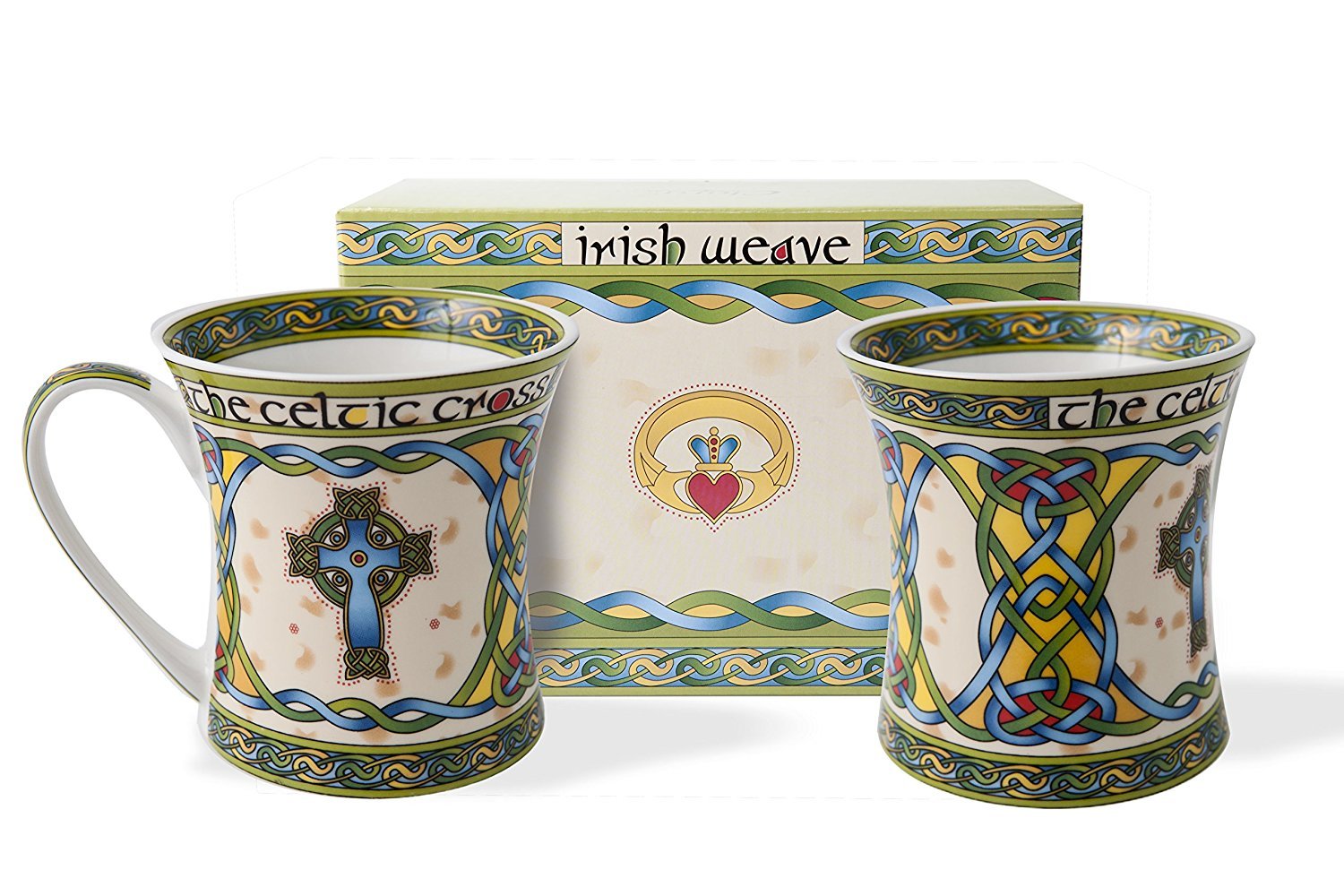 Royal Tara Celtic High Cross Mug Set of Two Bone China Cups in a Matching Gift Box | Cup Set Made of Ceramic with Celtic Knots and Irish Weave Pattern | 325 ml Coffee Tea Porcelain Mug Set by