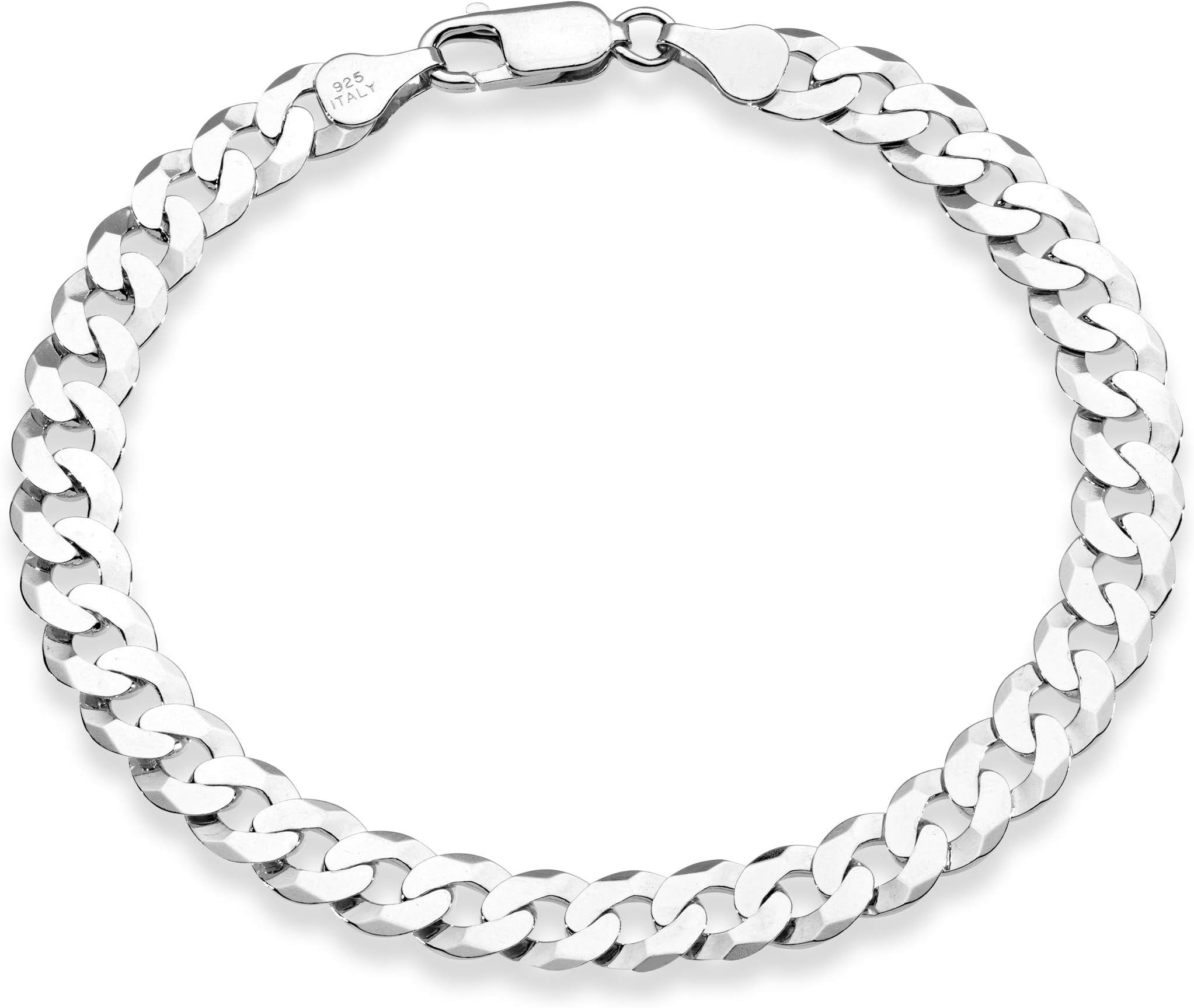 Miabella 925 Sterling Silver Italian 7mm Solid Diamond-Cut Cuban Link Curb Chain Bracelet for Men Women, 7, 7.5, 8, 8.5, 9 Inch Made in Italy