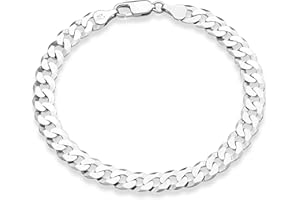 Miabella 925 Sterling Silver Italian 7mm Solid Diamond-Cut Cuban Link Curb Chain Bracelet for Men Women, Made in Italy