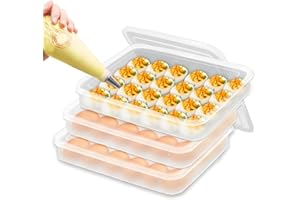 Cmaqpw 3 Pack Portable Deviled Egg Tray Carrier with Lid,Portable Egg Storage Container with Lid for 72 Eggs,Egg Holder for Refrigerator Egg Organizer,Easter Thanksgiving Party Home Kitchen Supplies