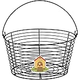 Chorlie Colorful Metal Mesh Wire Egg Collecting Basket with Handle Portable Garden Vegetable Fruit Storage Lightweight Hanging Collector for Farmhouse Gathering Kitchen Picnic (Black, Large - 12")