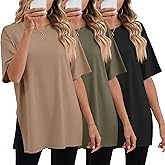 Huukeay 3 Pack Women's Oversized Gym T Shirts Short Sleeve Side Split Crewneck Tops Casual Summer Workout Baggy Basic Tee